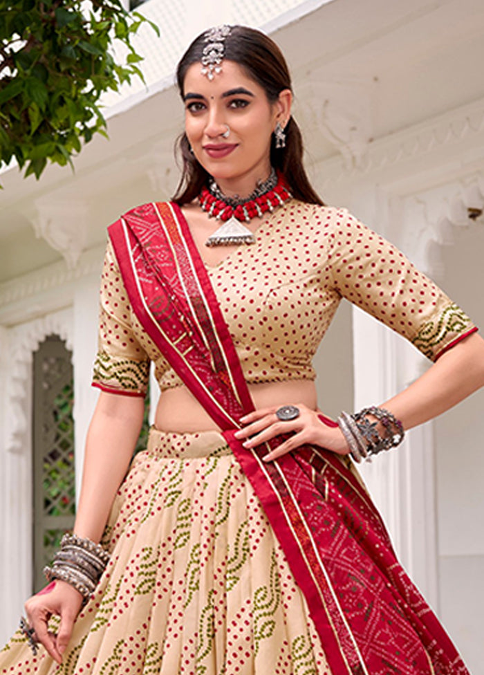 Cream Blended Silk Dupatta Lehenga Set