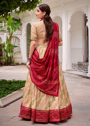 Cream Blended Silk Dupatta Lehenga Set