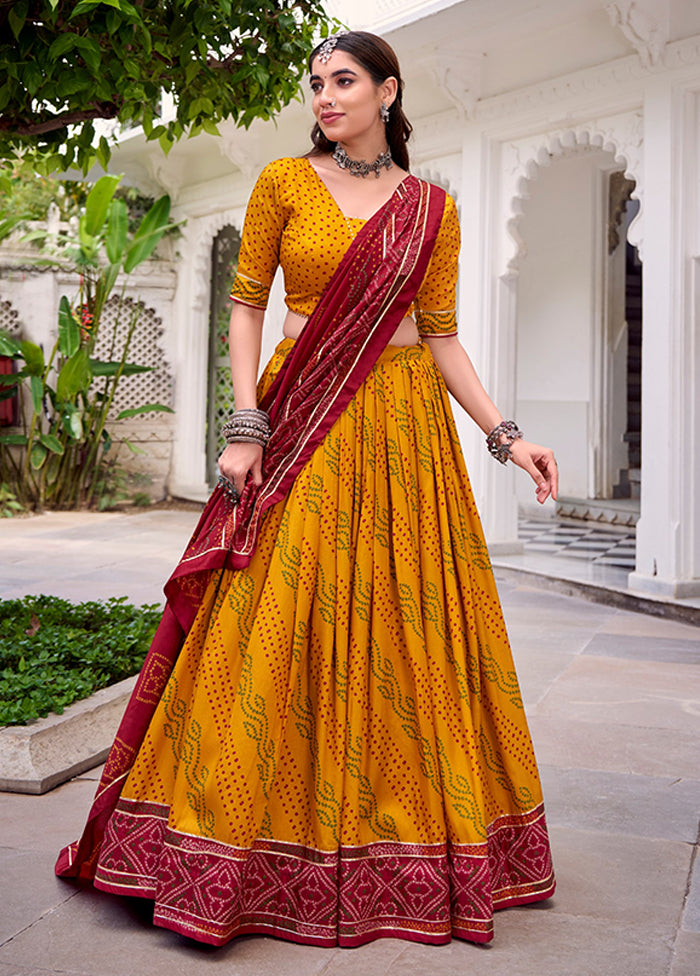 Yellow Blended Silk Dupatta Lehenga Set