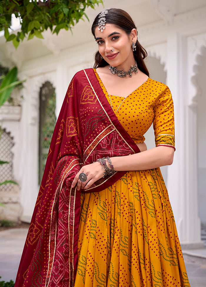 Yellow Blended Silk Dupatta Lehenga Set