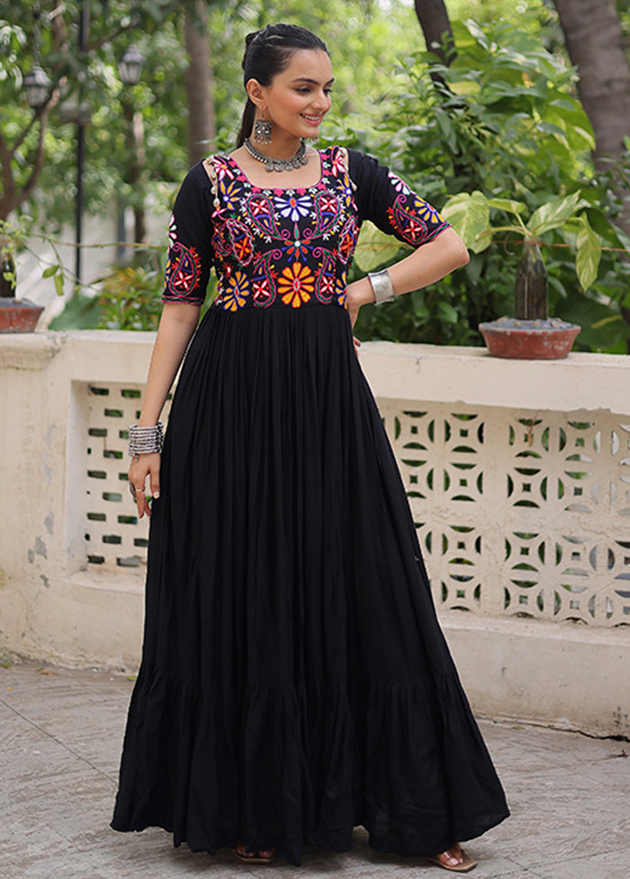 Black Embroidery Work Silk Gown