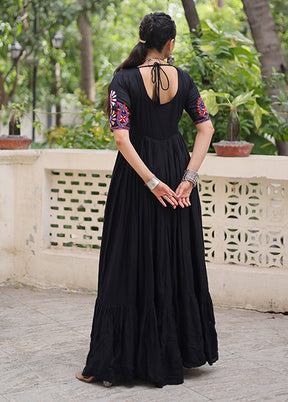 Black Embroidery Work Silk Gown