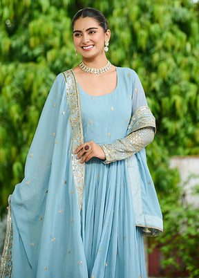 Lavender Embroidery Work Georgette Gown With Dupatta