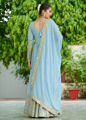 Lavender Embroidery Work Georgette Gown With Dupatta