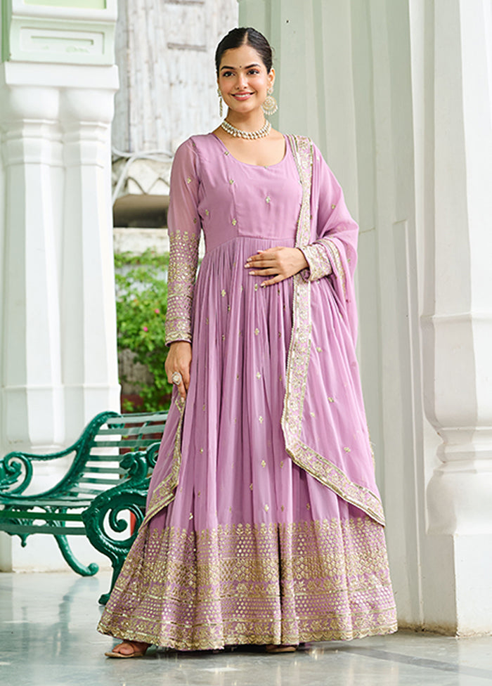 Blue Embroidery Work Georgette Gown With Dupatta