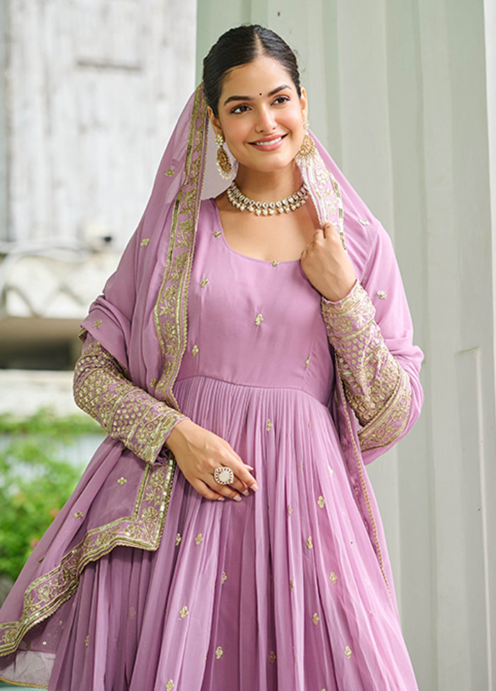 Blue Embroidery Work Georgette Gown With Dupatta