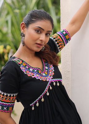 Black Woven Work Silk Kurti