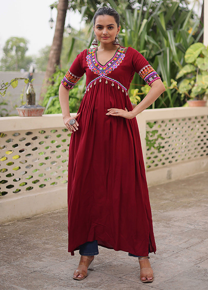 Maroon Woven Work Silk Kurti