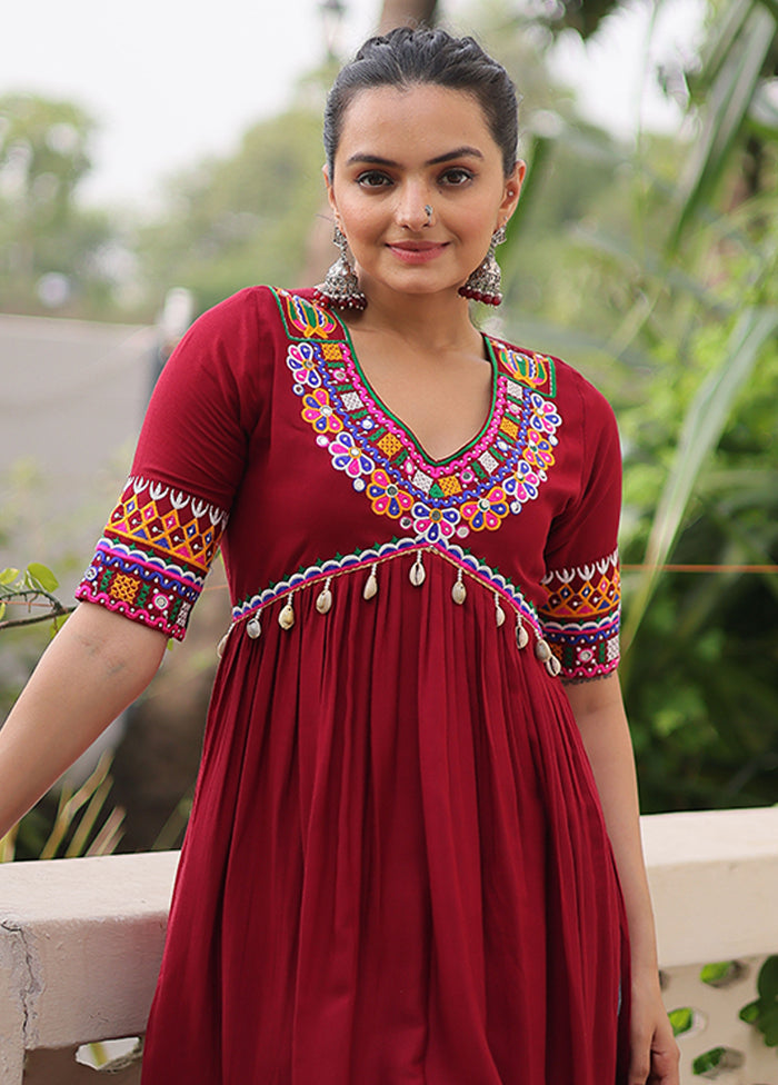 Maroon Woven Work Silk Kurti