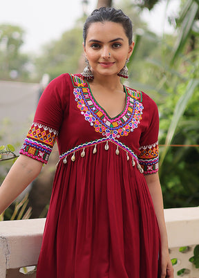 Maroon Woven Work Silk Kurti