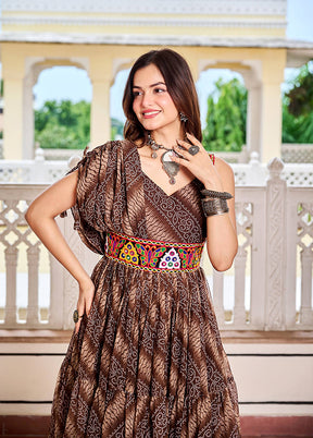 Brown Mirror Work Georgette Gown