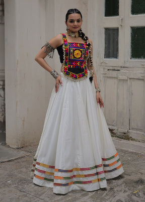 White Blended Silk Dupatta Lehenga Set