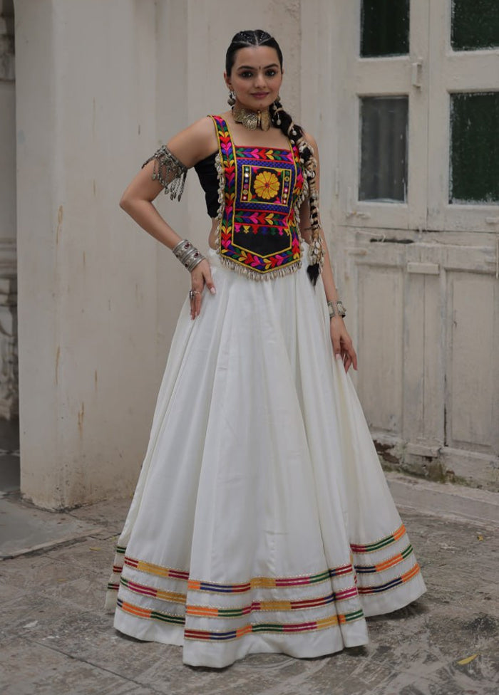 White Blended Silk Dupatta Lehenga Set