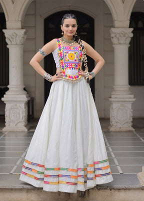 White Blended Silk Dupatta Lehenga Set