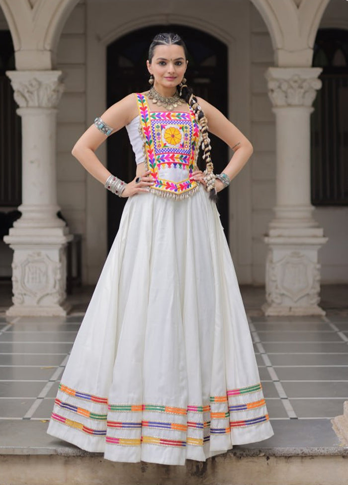 White Blended Silk Dupatta Lehenga Set
