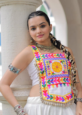 White Blended Silk Dupatta Lehenga Set