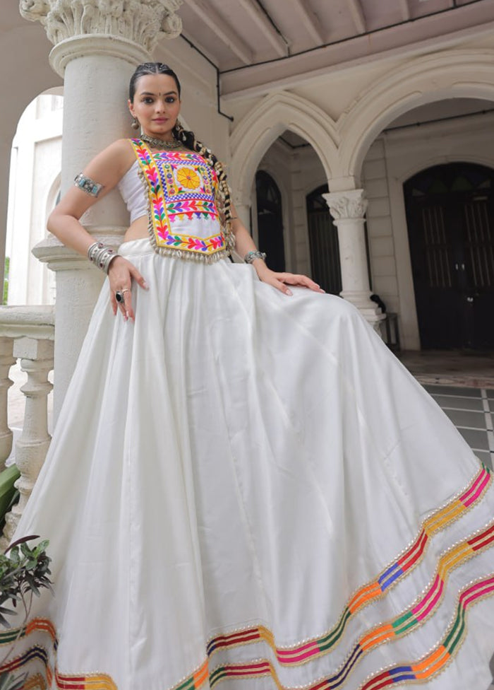 White Blended Silk Dupatta Lehenga Set