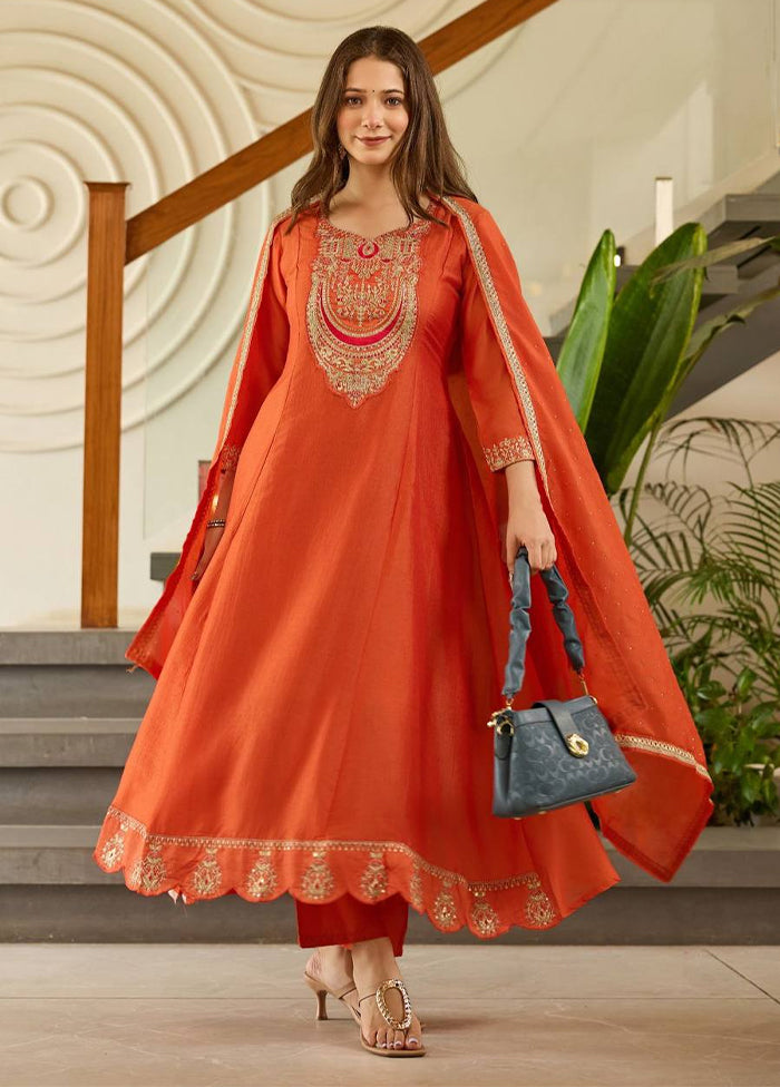 3 Pc Brown Silk Suit Set