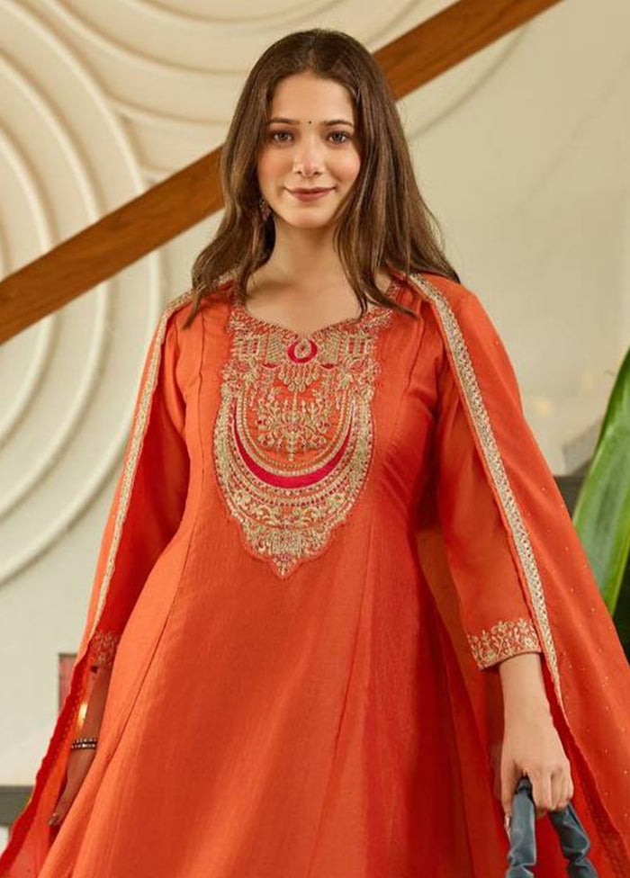 3 Pc Brown Silk Suit Set