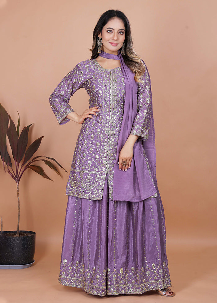 3 Pc Purple Silk Suit Set