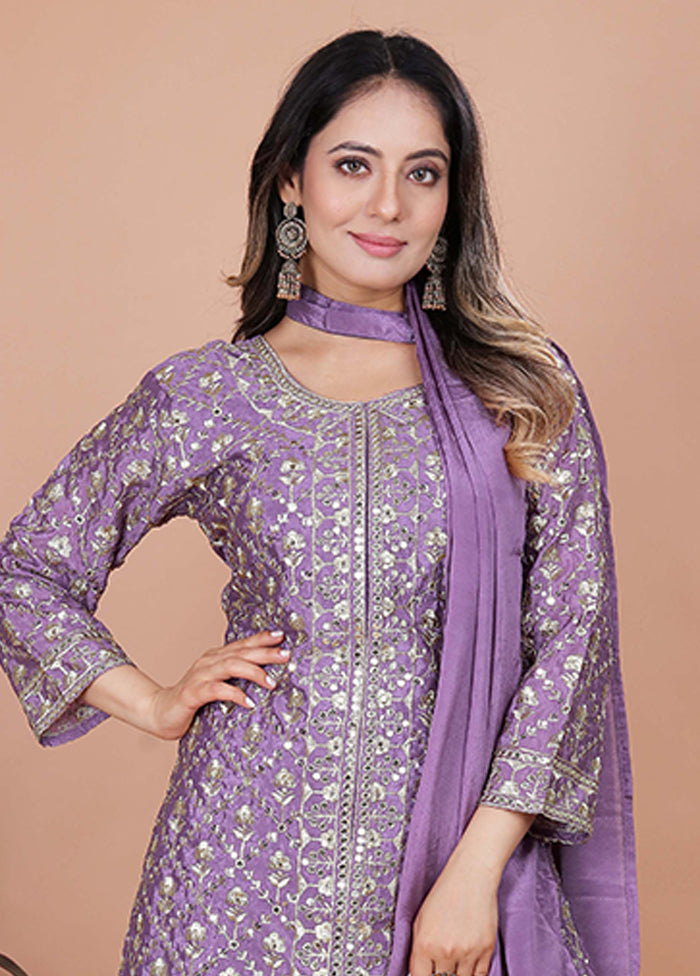 3 Pc Purple Silk Suit Set