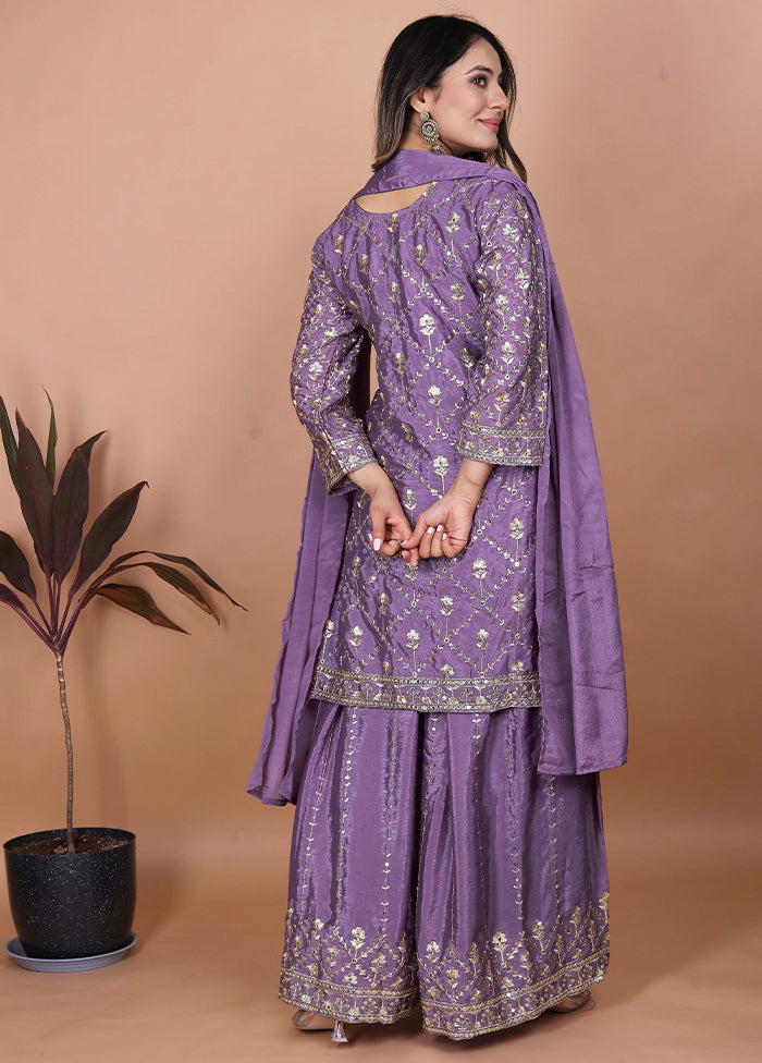 3 Pc Purple Silk Suit Set