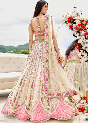 Cream Blended Silk Dupatta Lehenga Set