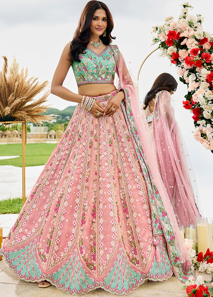 Pink Blended Silk Dupatta Lehenga Set