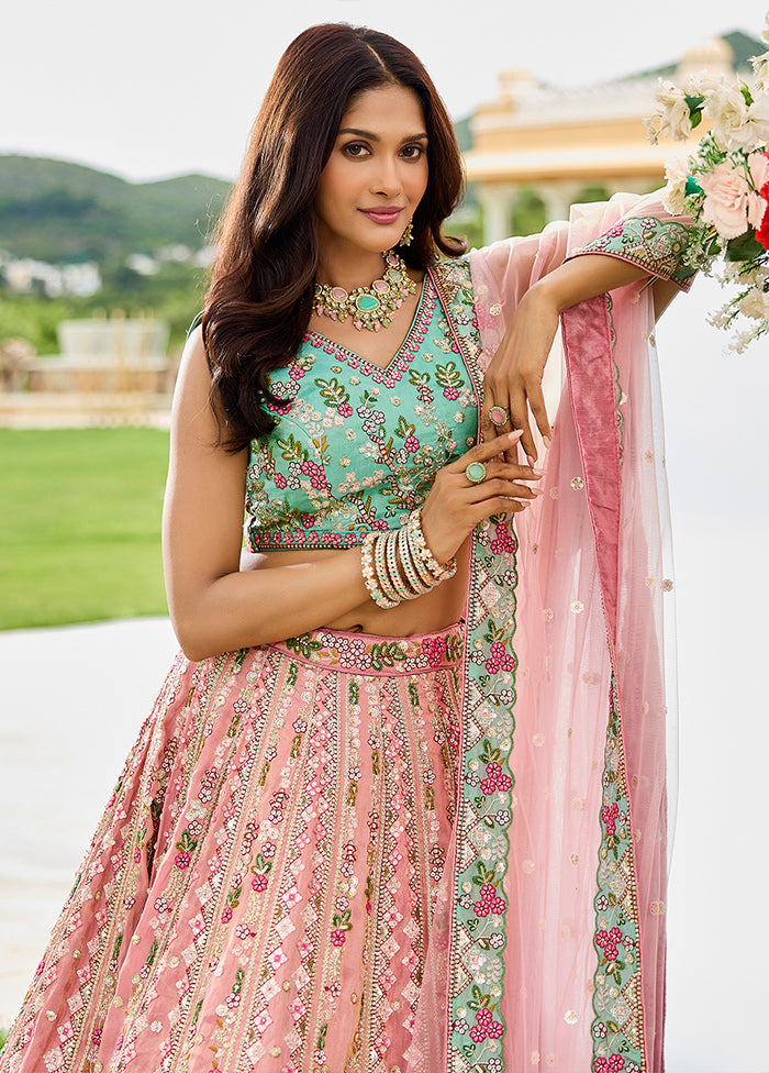 Pink Blended Silk Dupatta Lehenga Set