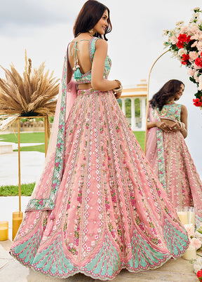 Pink Blended Silk Dupatta Lehenga Set