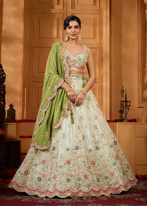 Cream Blended Silk Dupatta Lehenga Set