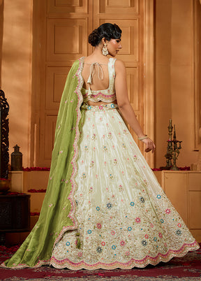 Cream Blended Silk Dupatta Lehenga Set