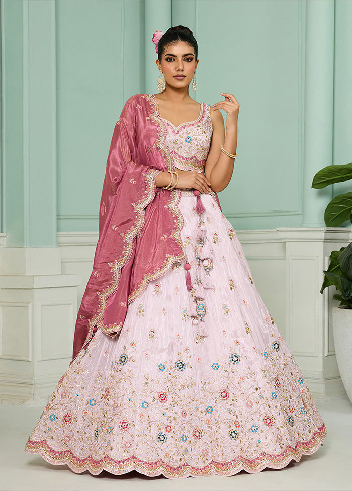 Pink Blended Silk Dupatta Lehenga Set