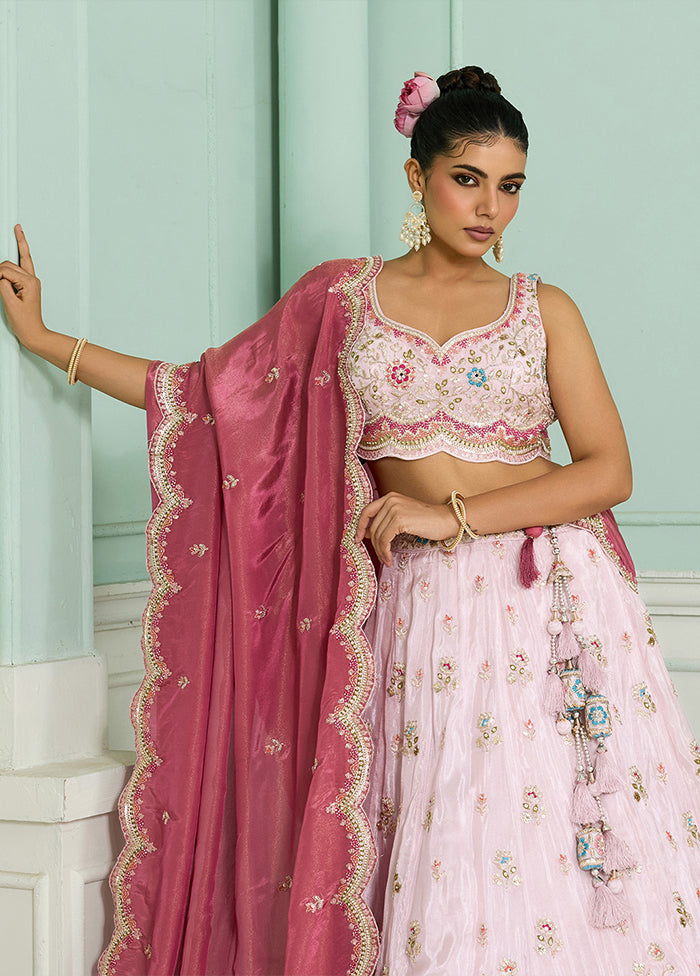 Pink Blended Silk Dupatta Lehenga Set