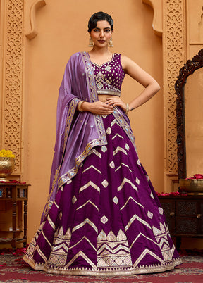 Purple Blended Silk Dupatta Lehenga Set