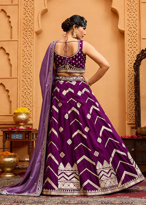 Purple Blended Silk Dupatta Lehenga Set