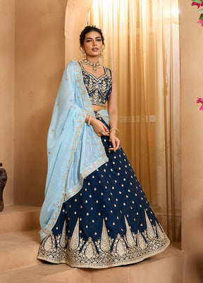 Blue Blended Silk Dupatta Lehenga Set