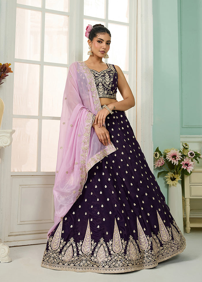 Purple Blended Silk Dupatta Lehenga Set