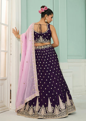 Purple Blended Silk Dupatta Lehenga Set