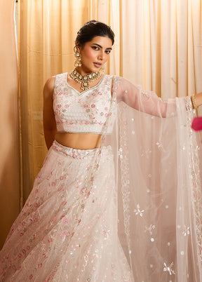 Cream Net Dupatta Lehenga Set