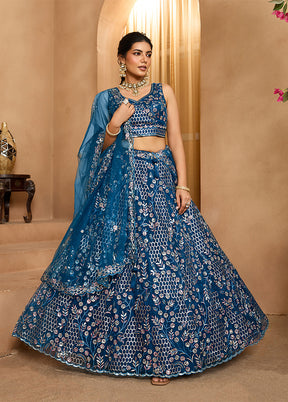 Blue Net Dupatta Lehenga Set