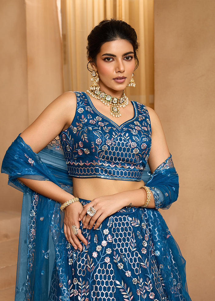 Blue Net Dupatta Lehenga Set