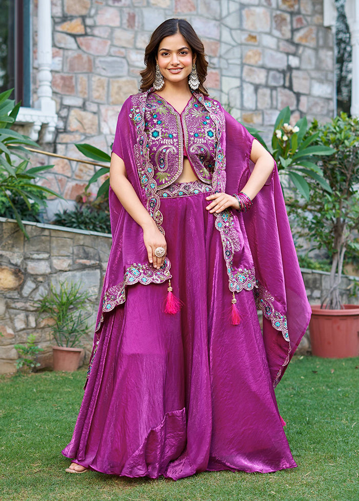 Purple Blended Silk Dupatta Lehenga Set