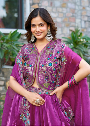 Purple Blended Silk Dupatta Lehenga Set