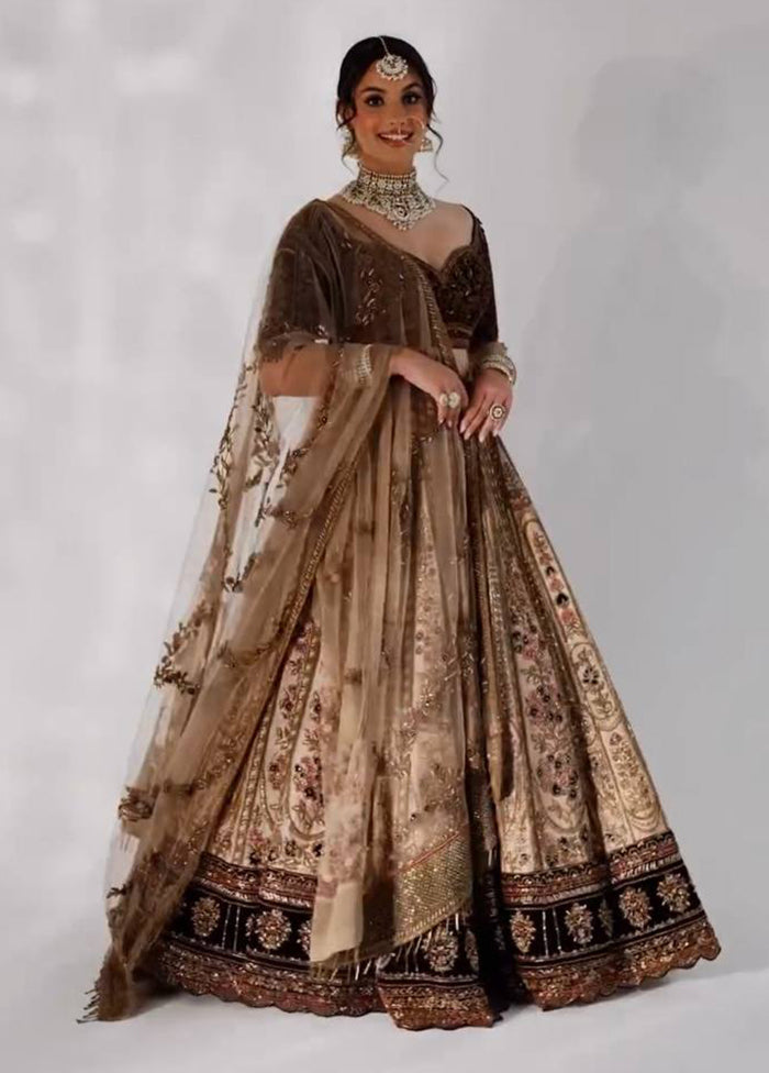 Cream Blended Silk Dupatta Lehenga Set