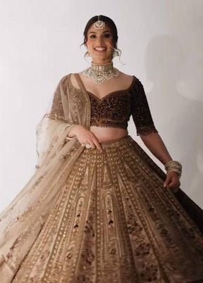 Cream Blended Silk Dupatta Lehenga Set