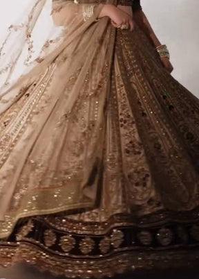 Cream Blended Silk Dupatta Lehenga Set