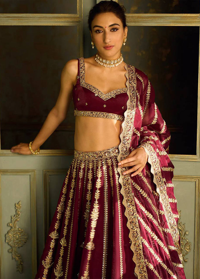 Red Blended Silk Dupatta Lehenga Set