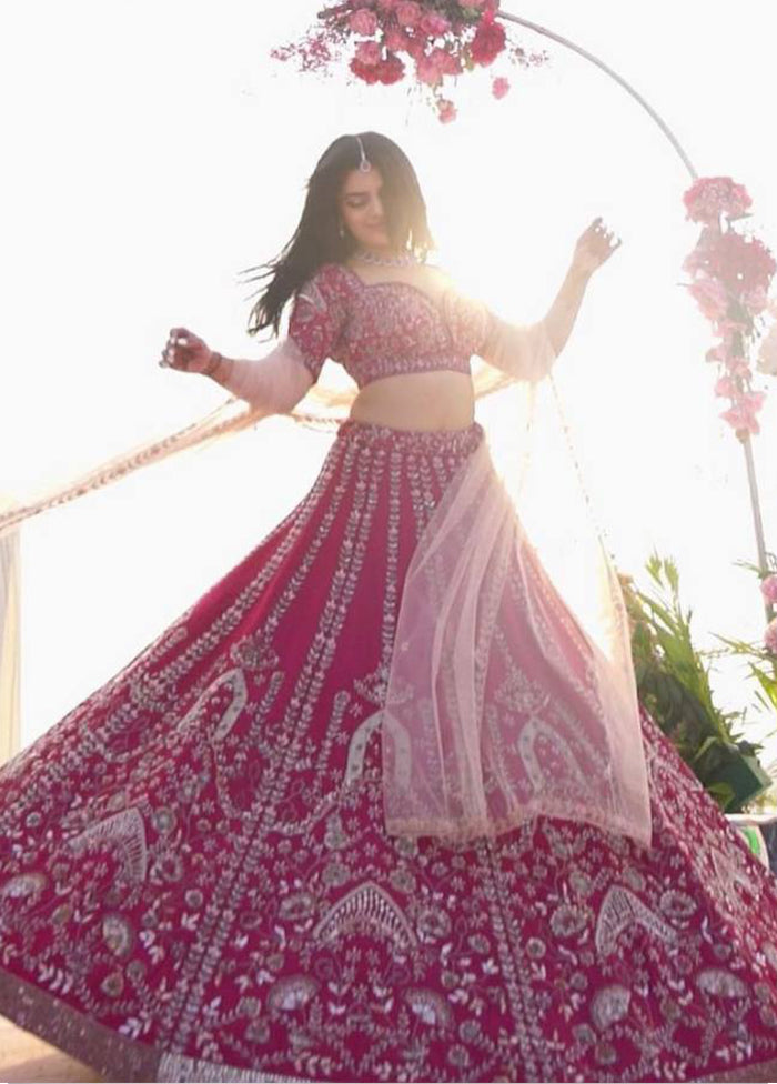 Purple Blended Silk Dupatta Lehenga Set