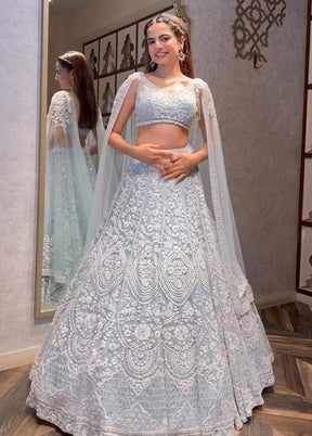 Blue Net Dupatta Lehenga Set